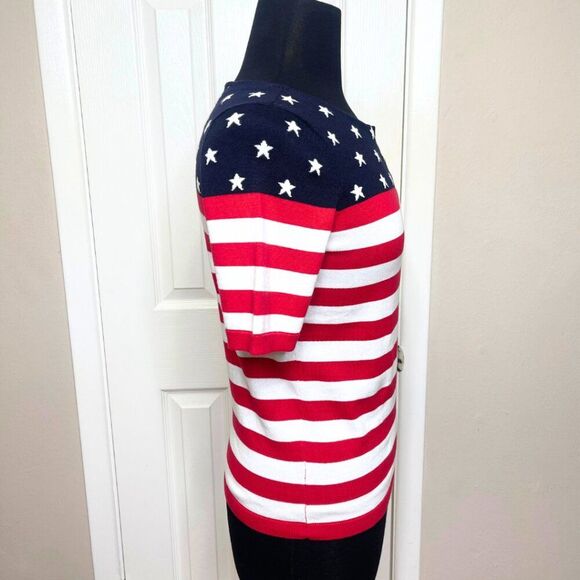 Talbots Patriotic American Flag Short Sleeved Sweater Small Petite - Picture 4 of 12